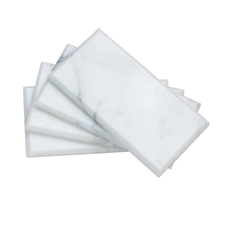 3" X 6" Beveled Marble Subway Tile, White