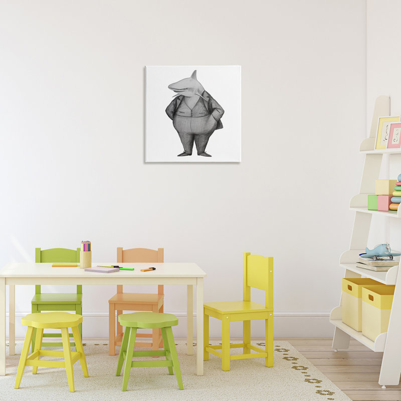 Requin en costume, toile par Violeta Vollmer, H 17 po x l 17 po