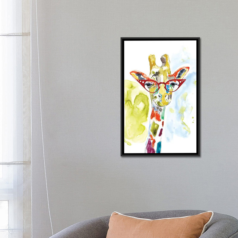«Smarty-Pants Giraffe», reproduction sur toile, H 26 po x l 18 po x P 1,5 po, Toile avec cadre noir, Pas de tapis