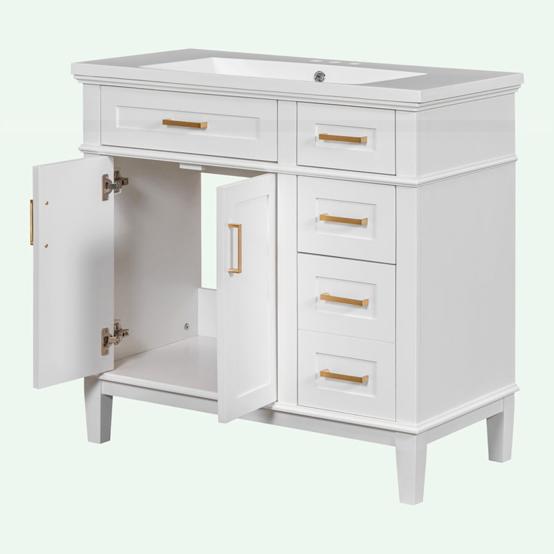 Meuble-lavabo moderne avec lavabo en résine, Blanc