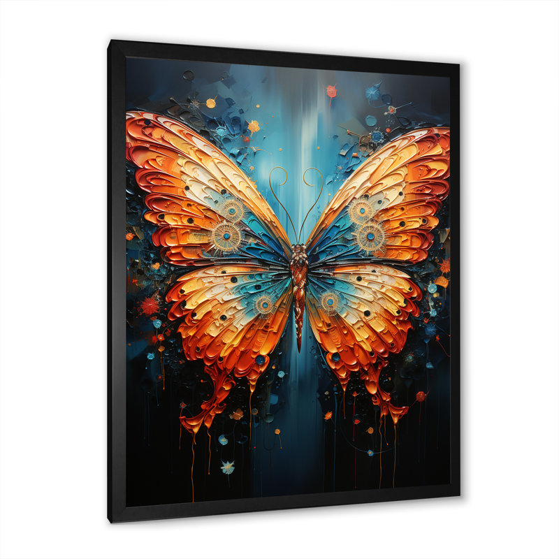 Humaima, surréalisme, le papillon cosmique sur toile, H 20 po x l 12 po x P 1 po, Cadre photo noir