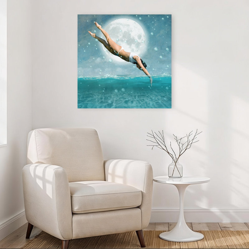 «Dive in the Deep», reproduction d'art abstrait rétro, 32" H x 32" W