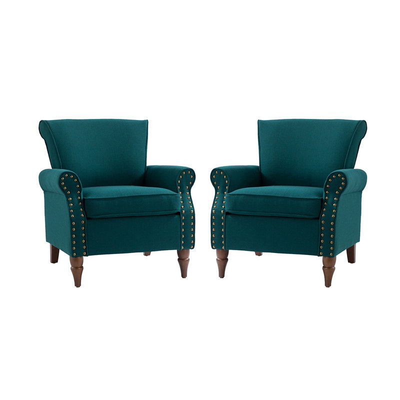 Fauteuil rembourré avec pieds en bois massif Mooresville, Polyester sarcelle