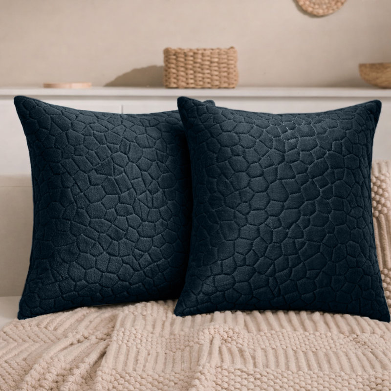 Aspire Homeware Geometric Square Velvet Cushion Covers, Navy, Pack of 2