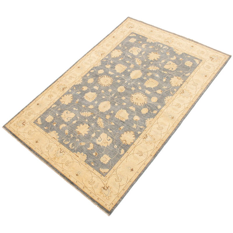 Tapis de la surface en laine bleu denim 6 pi x 9 pi, à la main one-of-kind noué la peshawar Kamen
