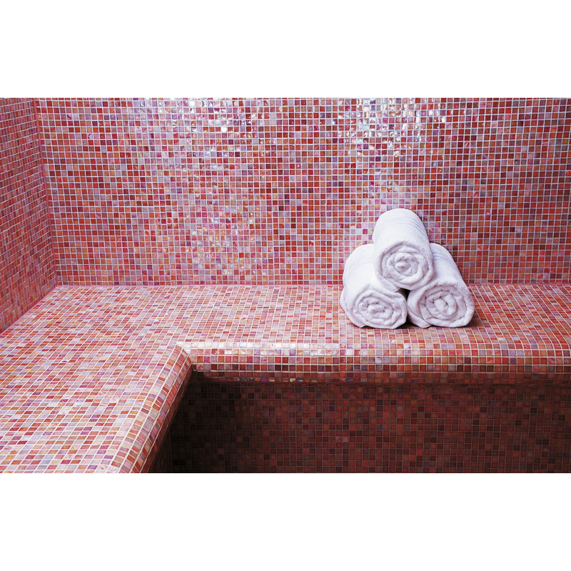 5/8" x 5/8" Iridescent Glass Mosaic, Red/Orange