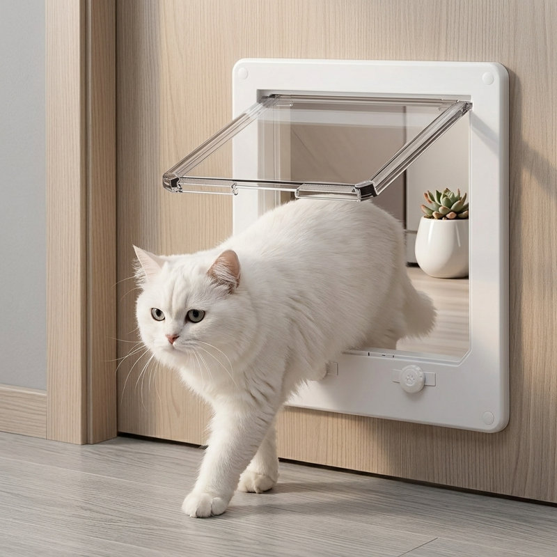 Très grande porte pour animaux verrouillable à 4 voies pour chats de 25 lb ou moins, taille de cadre 9,8 po x 11,6 po, facile à installer, pour portes intérieures / extérieures