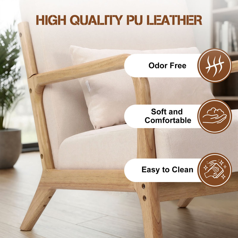 Upholstered Armchair, Beige Wood