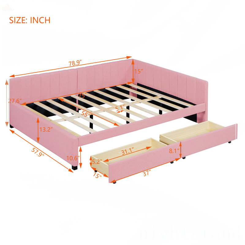 Full Size Upholstered Daybed, Pink