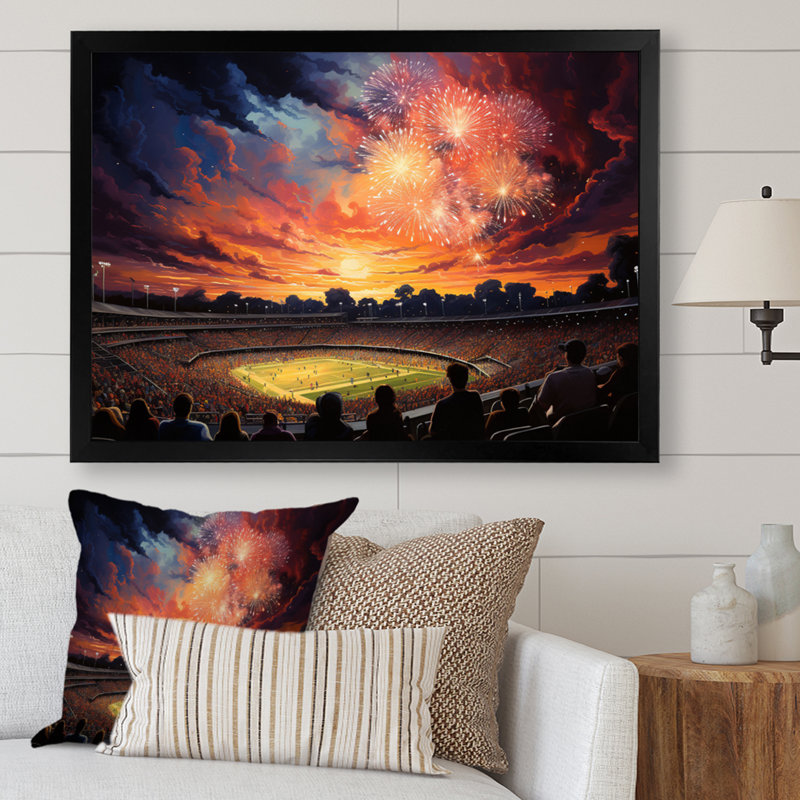 Koley Sport Stadium sous les projecteurs sur toile, H 24 po x l 32 po x P 1 po, Cadre simple noir