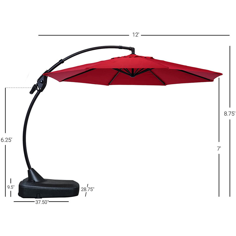 Parasol de patio d'extérieur avec base Darry, Rouge, 108 po x 132 po x 84 po