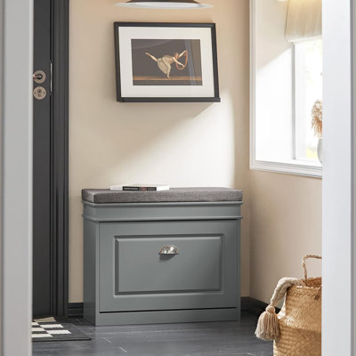 Banc de couloir étroit, petite armoire à chaussures avec tiroir rabattable et coussin de siège confortable pour les vestibules