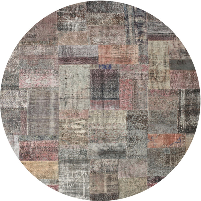 Tapis gris/noir/brun zone contemporaine, Rond 5 pi