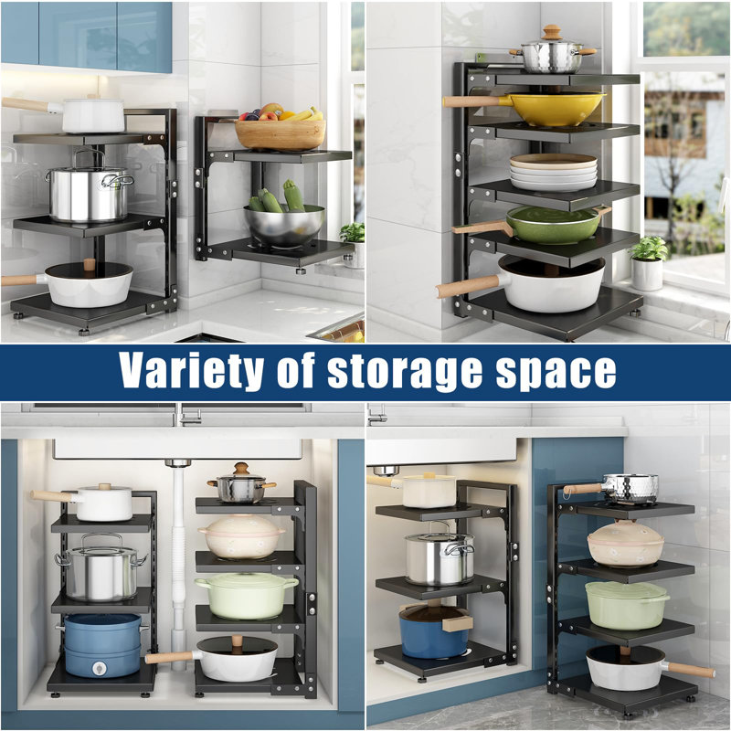 Support à casseroles réglable à 7 niveaux pour armoire, modes d'utilisation multiples, support à casseroles et support à casseroles pour comptoir de cuisine et armoire