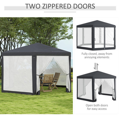 4m Hexagon Patio Canopy, Outdoor Event Tent with Mesh Walls for Activities,Shade Resistant,Dark Grey