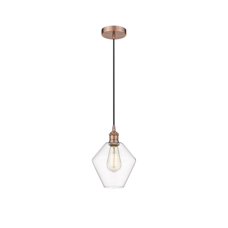 Luminaire suspendu conique à 1 lumière Gabbie, Transparent, Cuivre antique