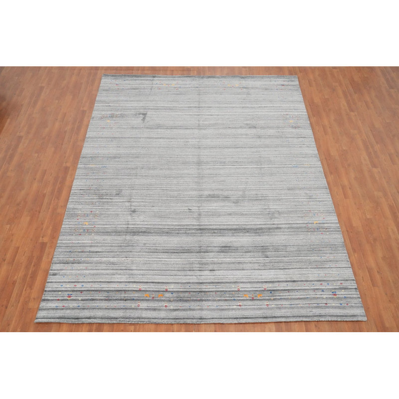 Tapis gris raffiné fait à la main de style Gabbeh 9 x 12