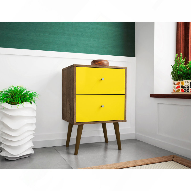 18" Nightstand In Rustic Brown And Yellow (2-Drawer), Brown/Yellow