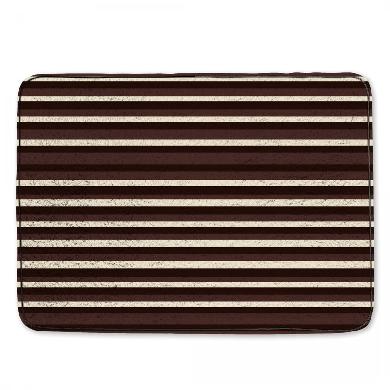 Tapis de bain à rayures et motif de salle de bain minimaliste, Simple - L 34 po x l 21 po, Brun / rayures blanches