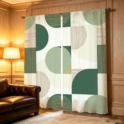 2Pcs Abstract Geometric Curtains, Dual-Season Fabric, Vintage and Mysterious Circular Print Pattern, Light Filtering Privacy Protection, Rod-Pocket Design, Suitable for Living Room, Bedroom, Balcony, Kitchen Home Decoration