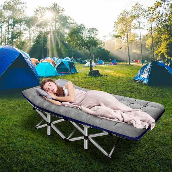 Lit De Camping Pliable 1 Personne Avec Appuie-tête Incliné, Lit De Voyage Portable Avec Poche Latérale & Sac De Transport, Charge 272 KG, 190X70X54 CM | Leroy Merlin