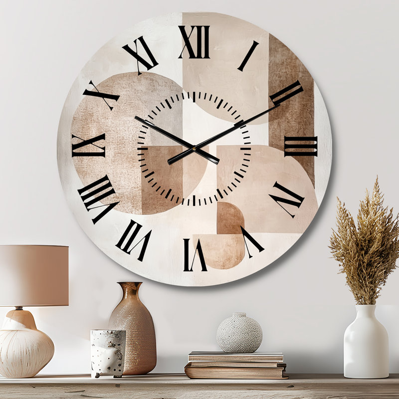 Horloge murale ronde en métal beige, Médium