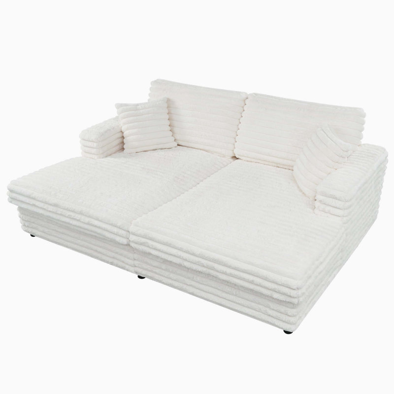 Très grand canapé-lit convertible Fluffy Corduroy, Beige