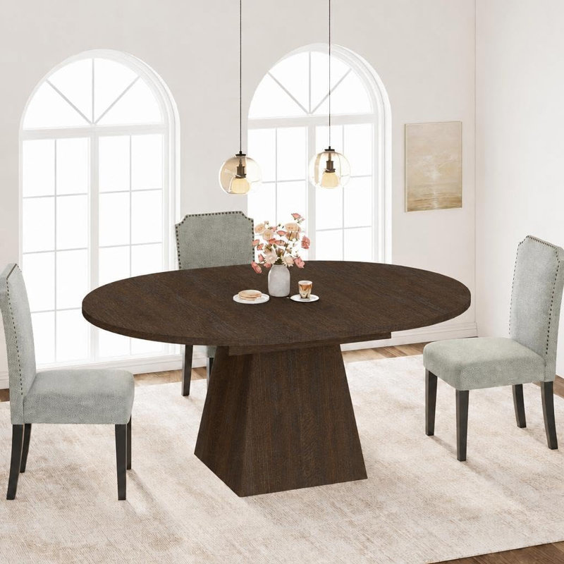 Table de salle à manger ronde extensible de 120 à 160 cm pour 4 à 8 personnes, rallonge dissimulée transformable en ovale, plateau épais