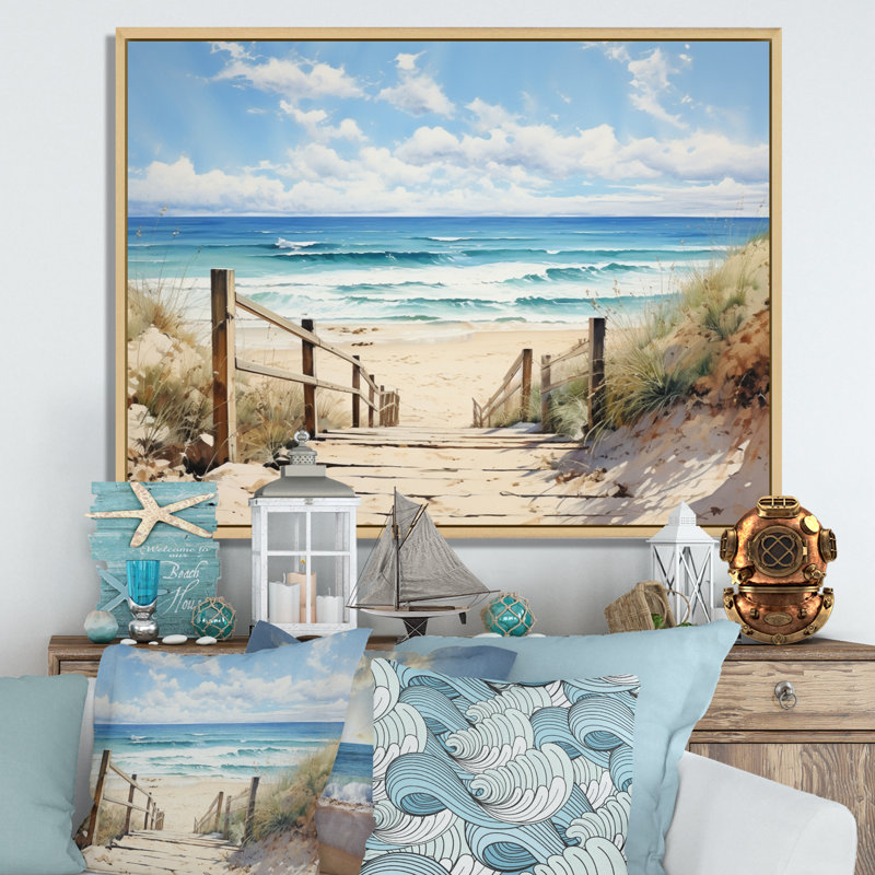 «Coastalbeachsand Sandy Serenity Pointillism I», reproduction d'art sur toile, H 30 po x l 40 po x P 1,5 po
