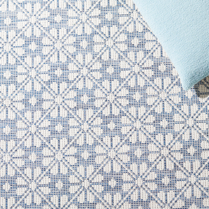 Navy and Ivory Geometric Synthetic Square Rug