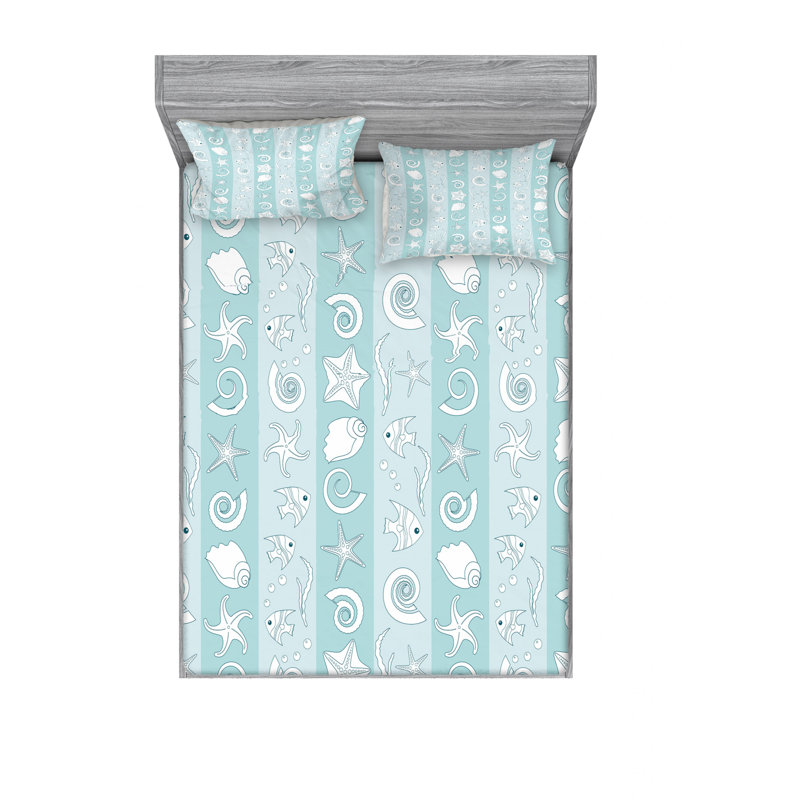 Ensemble de draps Marine Sea Fishes, Ensemble de drap pour grand lit avec drap-housse