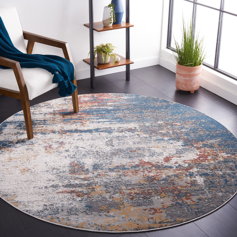 Tapis Kulig 210 ivoire / bleu rouille, Carré 6 pi 7 po