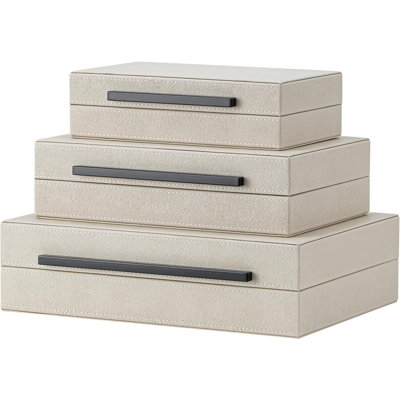 Ensemble de 3 boîtes de rangement décoratives Shagreen modernes avec poignées en métal - Organisateur de bijoux empilable en similicuir avec doublure en velours