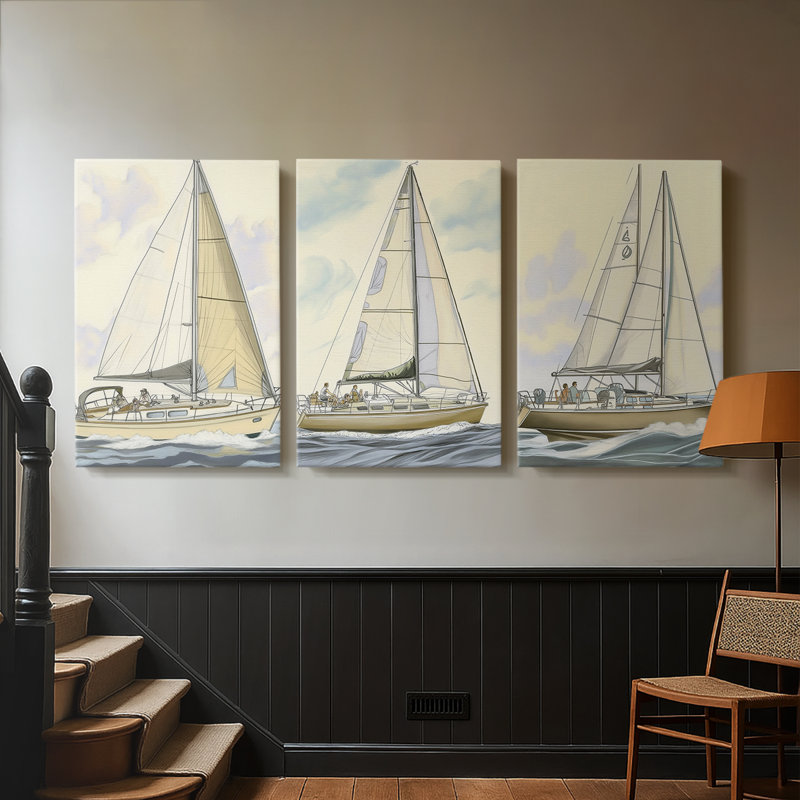 NAUTICAL Series CXIX - Toile tendue avec châssis sur mesure - 3 pièces, H 18 po x l 36 po