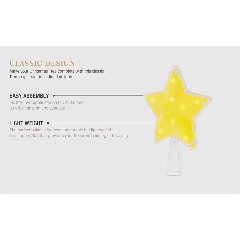 Golden Star Plastic Christmas Tree Topper with LED Lights