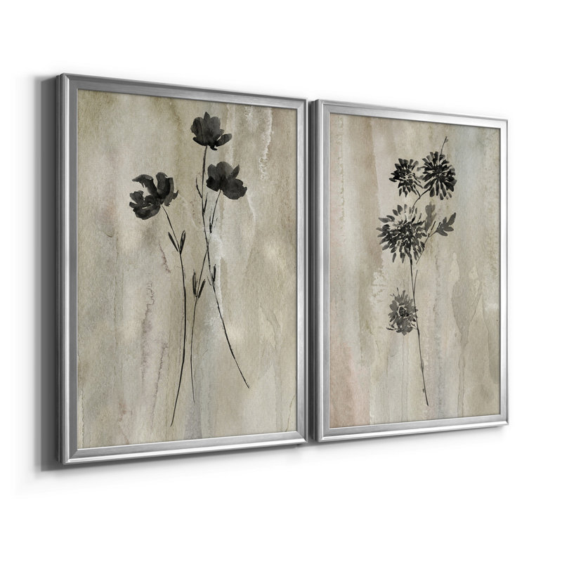 «Sumi-E Silhouette III», ensemble de 2 reproductions d'art, Toile encadrée, H 18,5 po x l 49 po, Argent argent