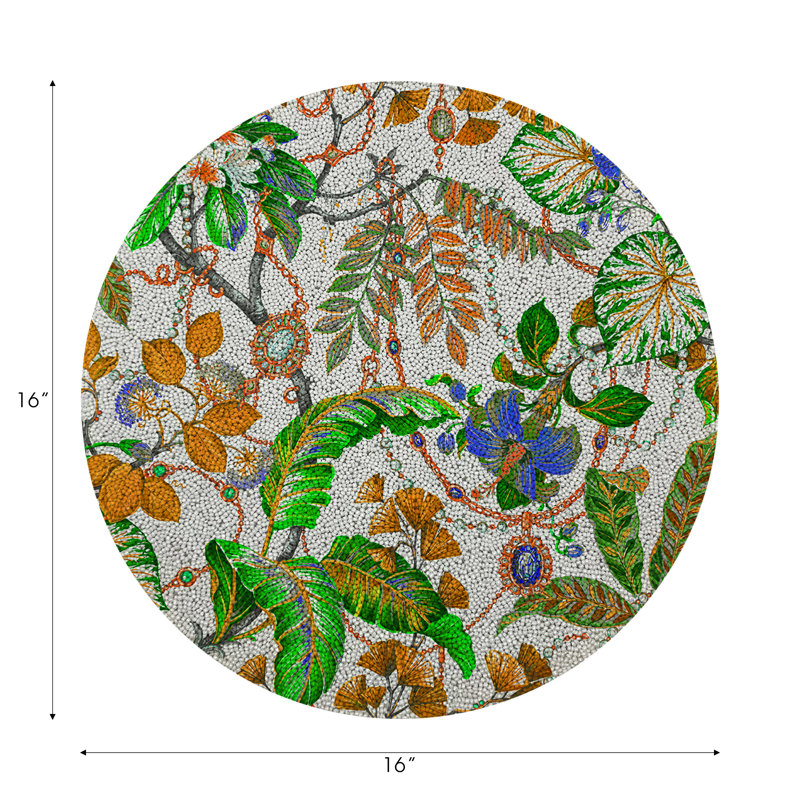 Plumeria Round Beaded Smooth Placemat, Tangerine