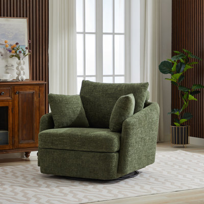 Upholstered Swivel Chair With 2 Side Pillows