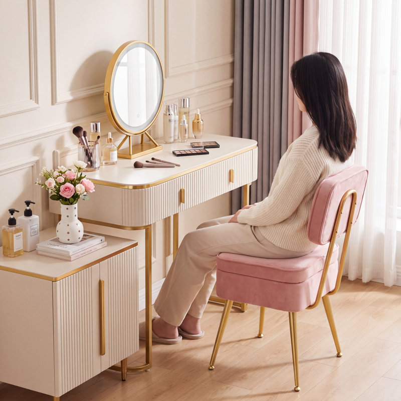 Tabouret de coiffeuse, beige, Pink
