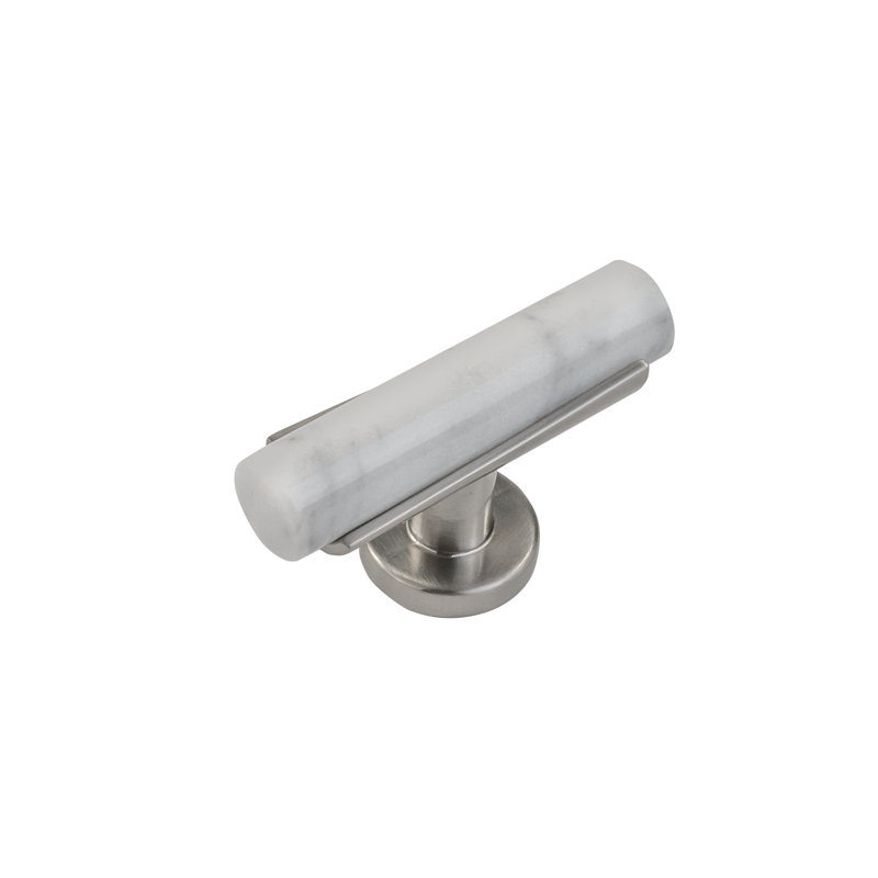 Firenze Bar Knob, White Marble/Satin Nickel