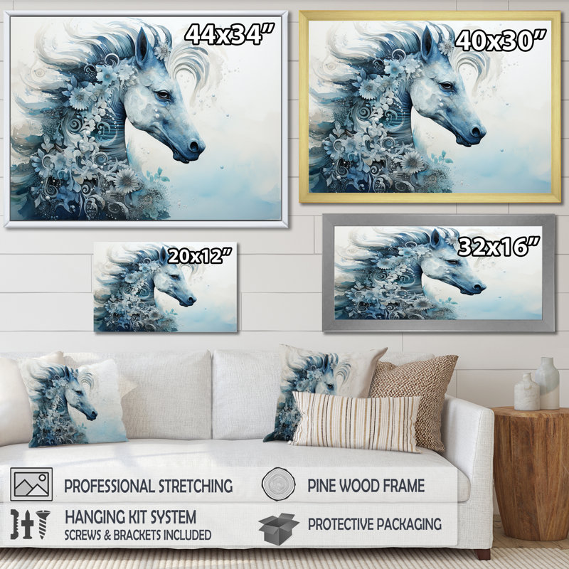 «Underhor Seahorse Elegance I», reproduction sur toile, H 16 po x l 32 po x P 1 po, Cadre flottant noir