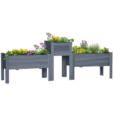 Raised Garden Bed Set Of 3, Elevated Wood Planter Box With Legs And Bed Liner For Backyard And Patio To Grow Vegetables, Herbs, Gray
