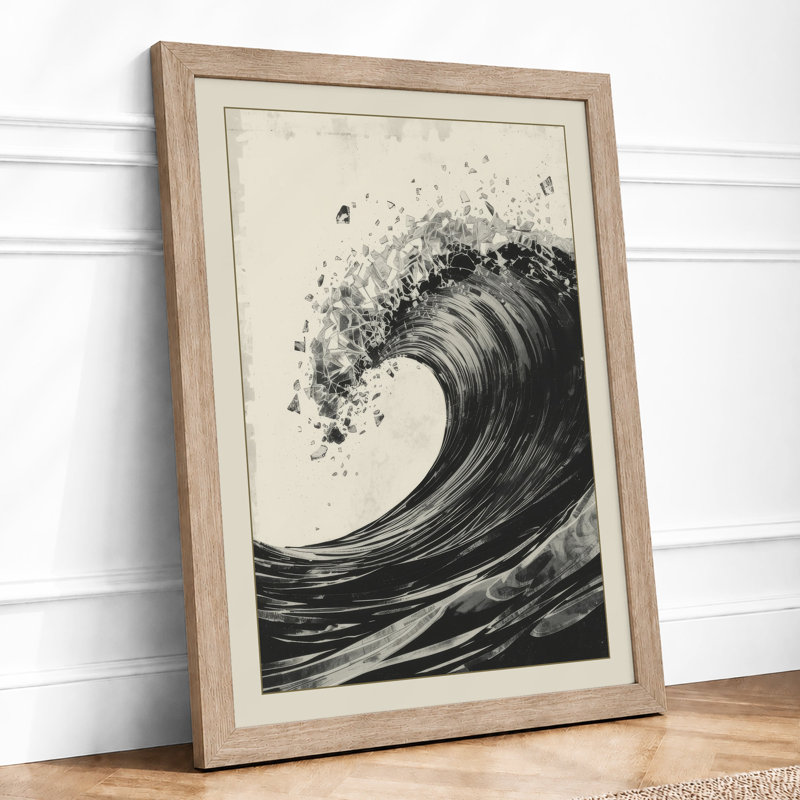 Wave in Motion Japandi - Framed Print, A1 - 84.1 x 59.4 cm, Oak