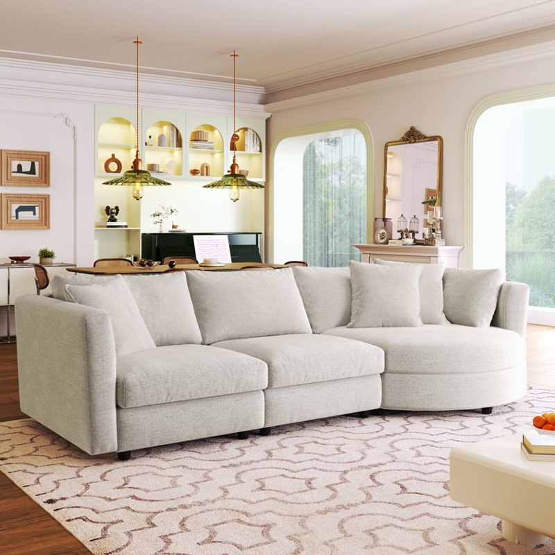 Cydnei 111.4'' Sofa,Three Indoor Cushioned Combination Sofas with Three Pillows and Curved Seat, for Living Room, Study Room, and Apartment