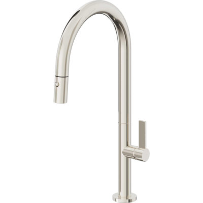 Pull-Down Kitchen Faucet With Button Sprayer - High Arc Spout