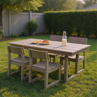 5 chaises d'extérieur pour 4 avec trou pour parasol, table de patio et chaises en chêne foncé antique, cour arrière, jardin, pelouse ou bord de piscine 4, trou pour chaises