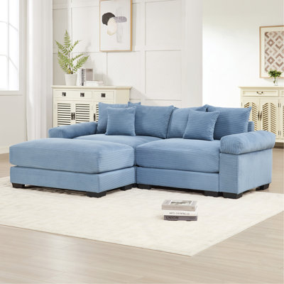 82.6" Oversized Cloud Modular L-Shape Sectional Couch,Soft Corduroy Fabric,With An Ottoman,Deep Seat Wide Armrests,Ergonomic Design,6 Throw Pillows,Easy Assembly,For Living Rooms,Lounges,Blue