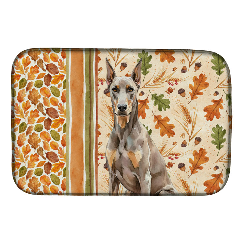 Tapis de séchage d'automne Fawn Doberman Pinscher Heirloom, Gris