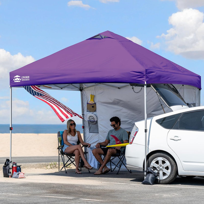 10 Ft. W x 10 Ft. D Steel Pop Up Canopy Outdoor Shade with Pockets Sidewall, Purple