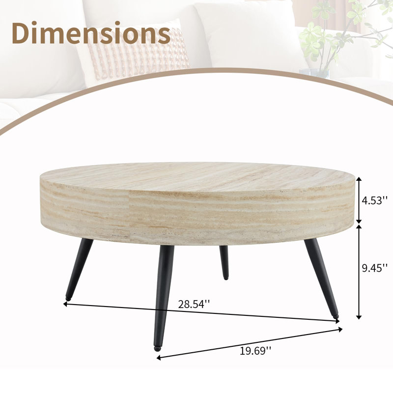 31.5" Round Wood Coffee Table, Light Wood Grain Top for Living Room, Beige Wood
